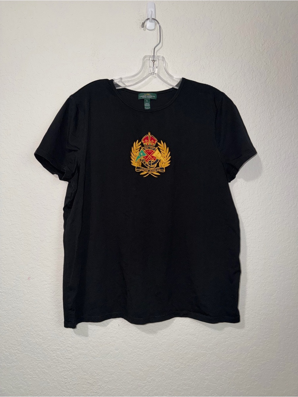 Lauren Ralph Lauren Black Short Sleeve Tee with Crest Embroidery